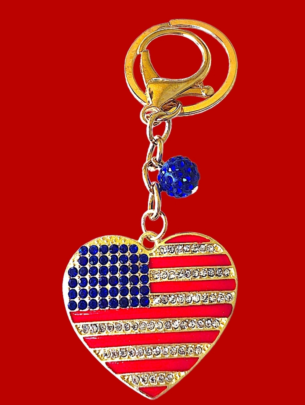 Patriotic Heart Bag Charm / Keychain with Charm